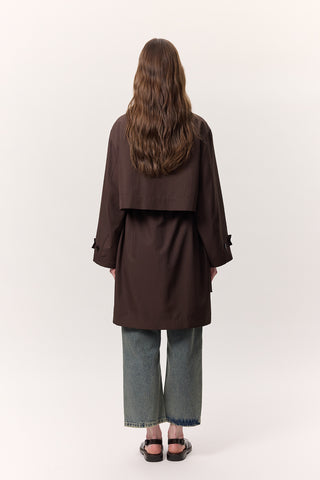 Adjustable Waist Lightweight Trench Coat Chocolate