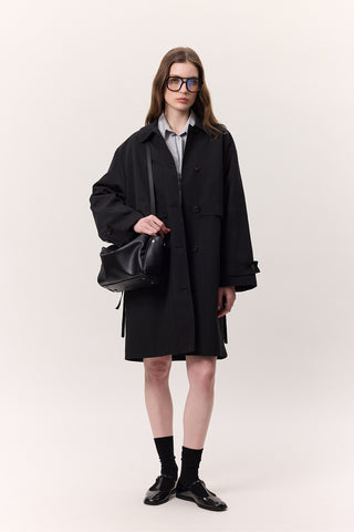Adjustable Waist Lightweight Trench Coat Black