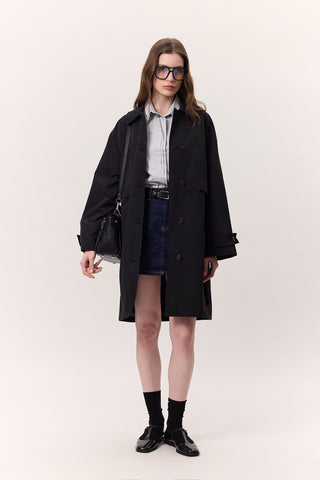 Adjustable Waist Lightweight Trench Coat Black