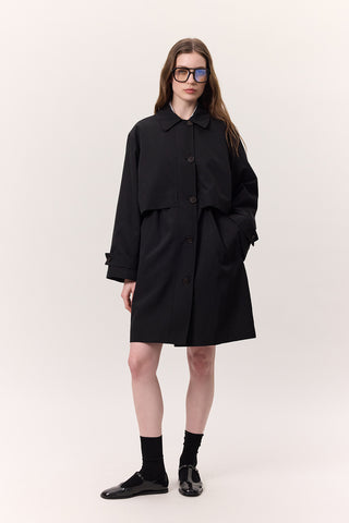 Adjustable Waist Lightweight Trench Coat Black