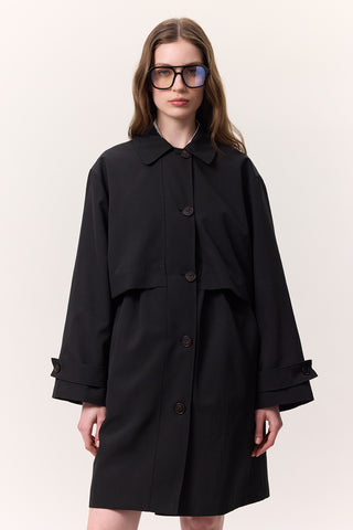 Adjustable Waist Lightweight Trench Coat Black