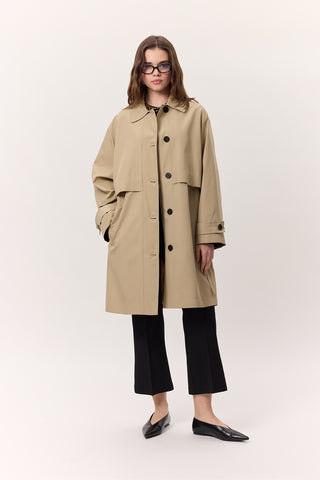 Adjustable Waist Lightweight Trench Coat Stone