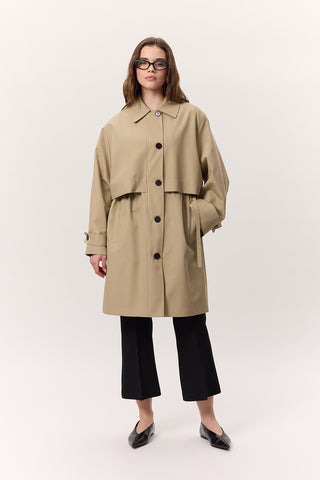 Adjustable Waist Lightweight Trench Coat Stone