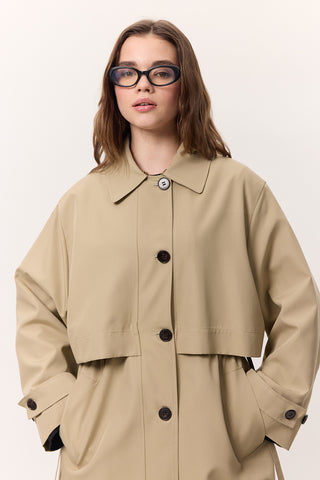 Adjustable Waist Lightweight Trench Coat Stone