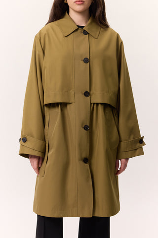 Adjustable Waist Lightweight Trench Coat Olive Green