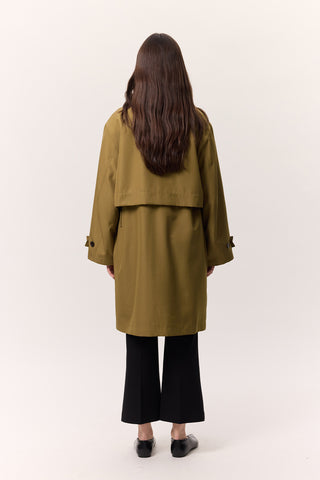 Adjustable Waist Lightweight Trench Coat Olive Green