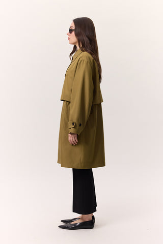 Adjustable Waist Lightweight Trench Coat Olive Green
