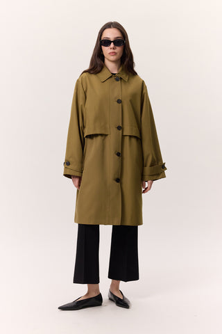 Adjustable Waist Lightweight Trench Coat Olive Green