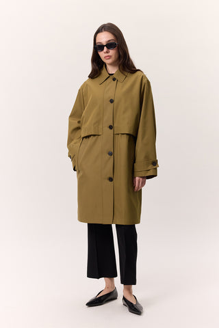 Adjustable Waist Lightweight Trench Coat Olive Green