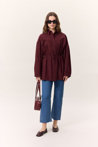 Ruched Tie-Detail Tunic Burgundy