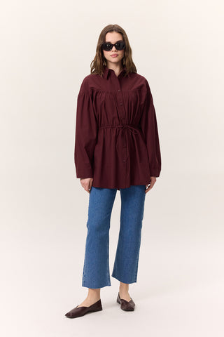 Ruched Tie-Detail Tunic Burgundy