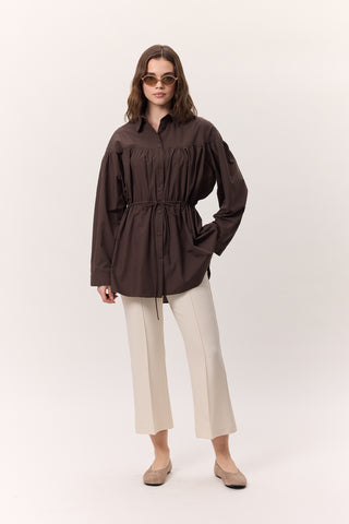 Ruched Tie-Detail Tunic Brown