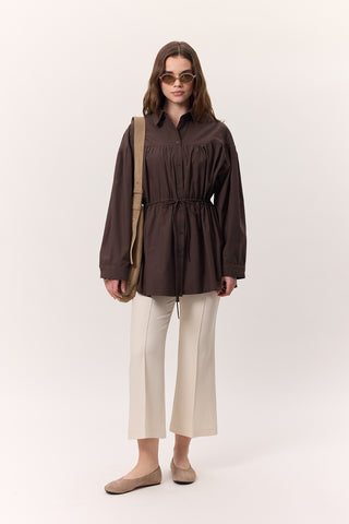 Ruched Tie-Detail Tunic Brown