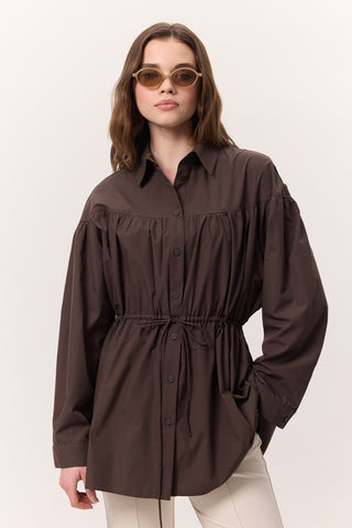 Ruched Tie-Detail Tunic Brown