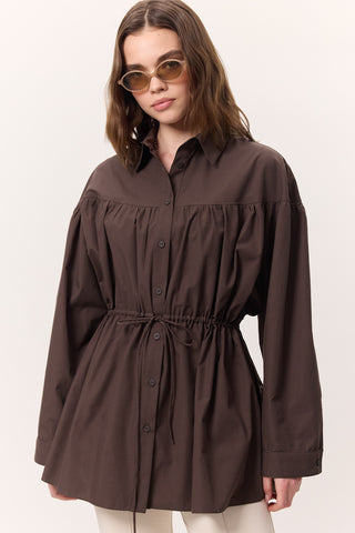 Ruched Tie-Detail Tunic Brown