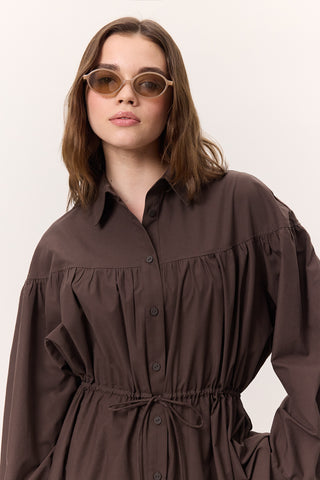 Ruched Tie-Detail Tunic Brown
