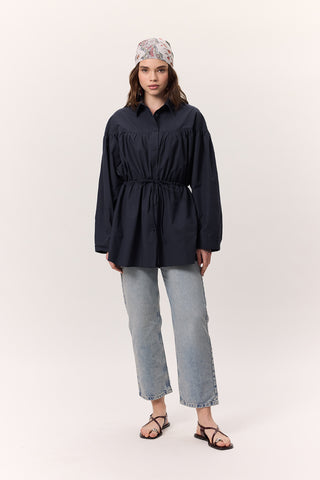 Ruched Tie-Detail Tunic Navy Blue