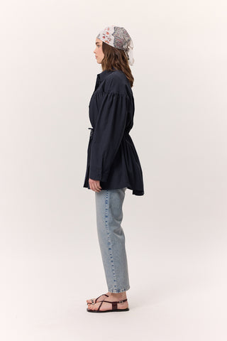 Ruched Tie-Detail Tunic Navy Blue