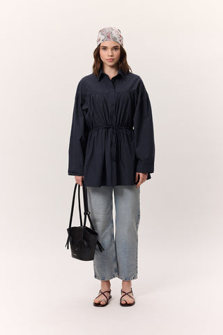 Ruched Tie-Detail Tunic Navy Blue