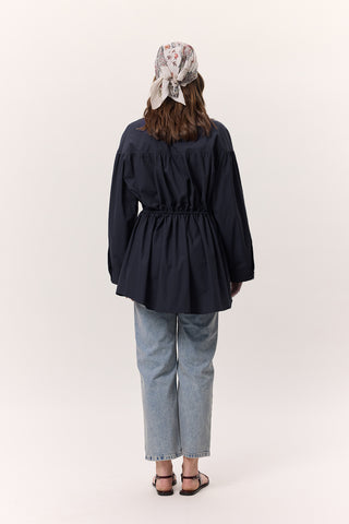 Ruched Tie-Detail Tunic Navy Blue
