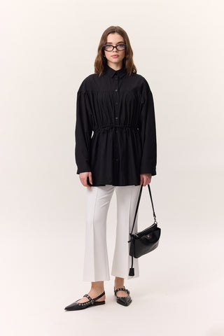 Ruched Tie-Detail Tunic Black