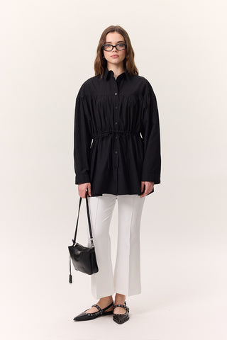 Ruched Tie-Detail Tunic Black