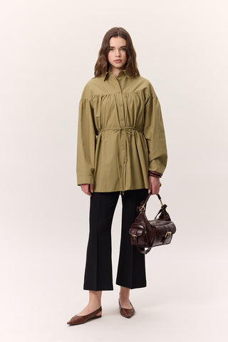 Ruched Tie-Detail Tunic Olive Green