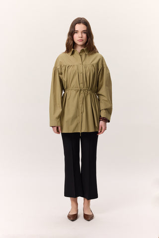 Ruched Tie-Detail Tunic Olive Green