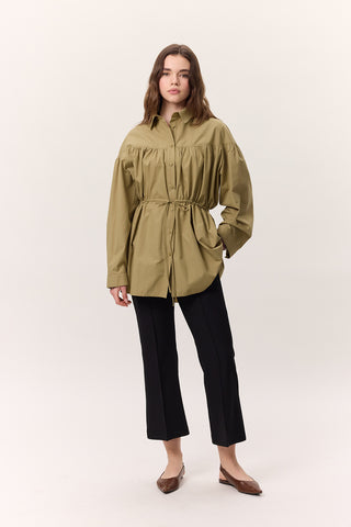 Ruched Tie-Detail Tunic Olive Green