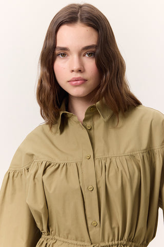 Ruched Tie-Detail Tunic Olive Green