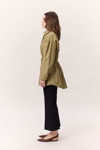 Ruched Tie-Detail Tunic Olive Green