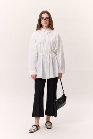 Ruched Tie-Detail Tunic Ecru