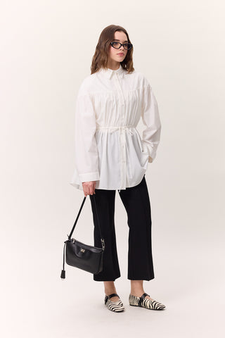 Ruched Tie-Detail Tunic Ecru