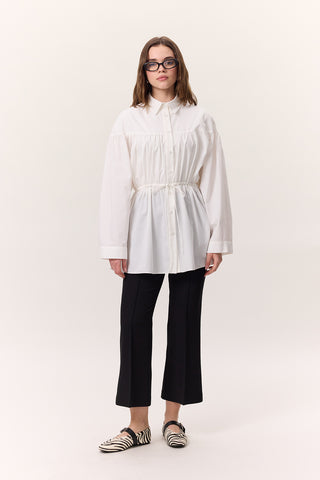 Ruched Tie-Detail Tunic Ecru