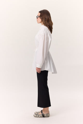 Ruched Tie-Detail Tunic Ecru