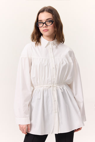 Ruched Tie-Detail Tunic Ecru