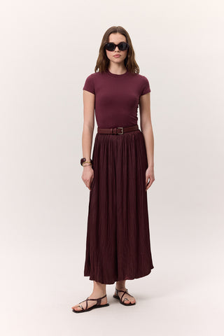 Crush Satin Skirt Burgundy