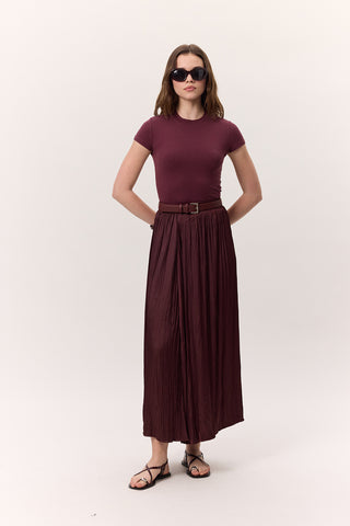 Crush Satin Skirt Burgundy