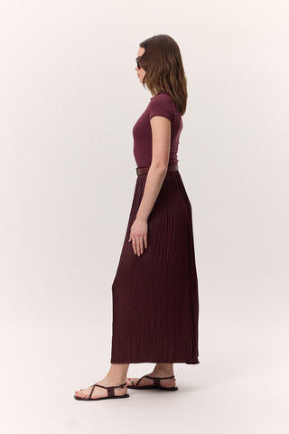 Crush Satin Skirt Burgundy