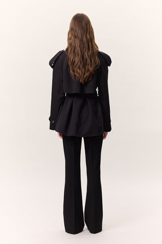 Double-Breasted Cropped Trench Coat Black