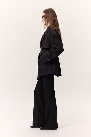 Double-Breasted Cropped Trench Coat Black