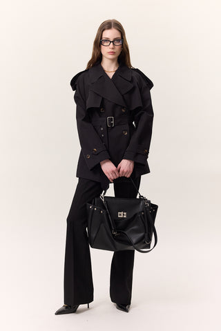 Double-Breasted Cropped Trench Coat Black