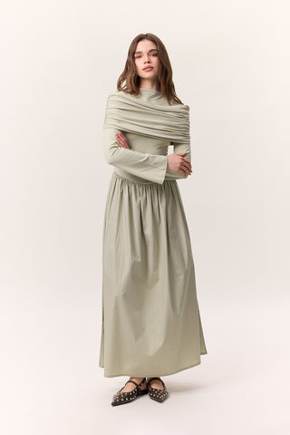 Full-Skirt Long Dress Pistachio Green