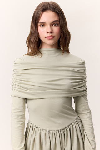 Full-Skirt Long Dress Pistachio Green