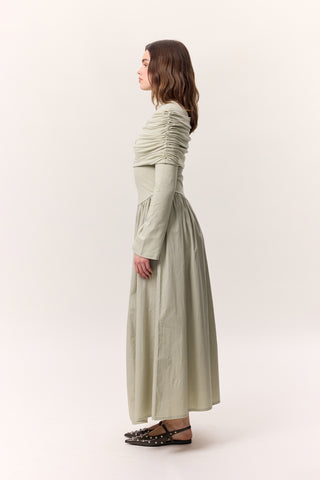 Full-Skirt Long Dress Pistachio Green