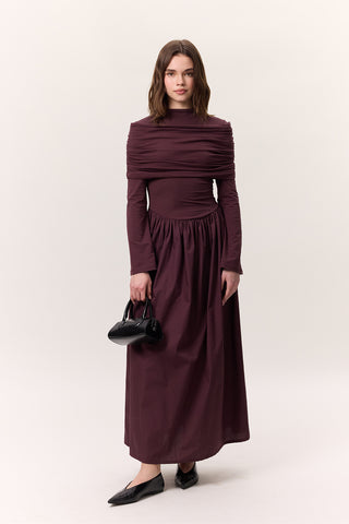 Full-Skirt Long Dress Burgundy