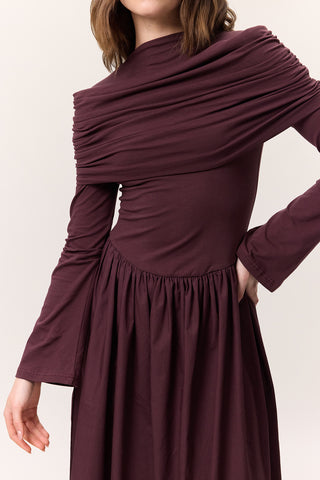 Full-Skirt Long Dress Burgundy