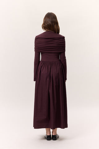 Full-Skirt Long Dress Burgundy