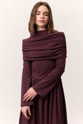 Full-Skirt Long Dress Burgundy