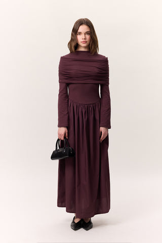 Full-Skirt Long Dress Burgundy